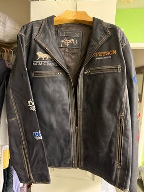 Stetson Black Embroidered Leather Bomber Jacket